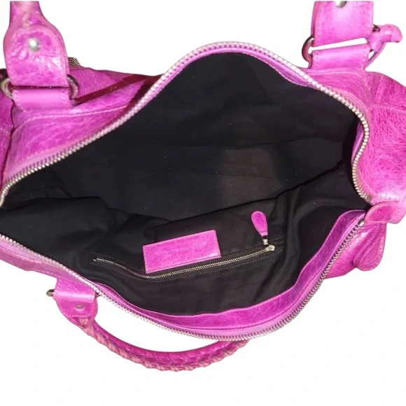 Auth Balenciaga large City Work Giant silver Hardware Magenta Lambskin Bag New - Picture 11 of 15